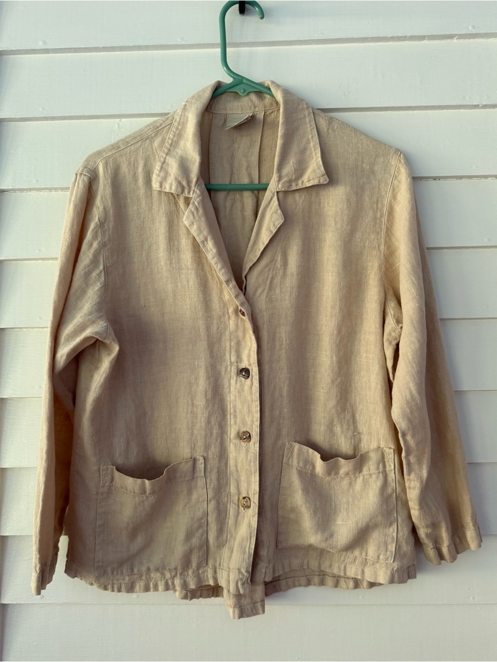 Cotton Connection | 100% Linen Button Front Jacket Top Beige Size Small